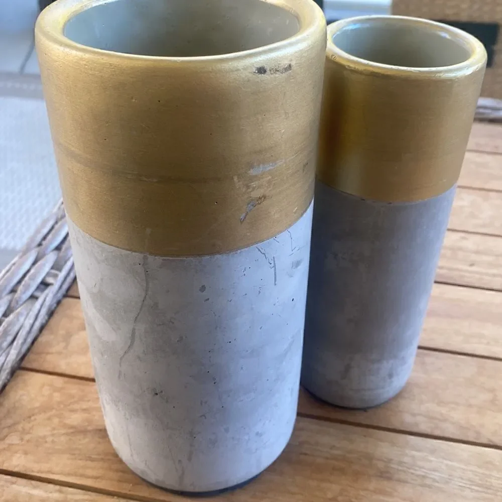 Threshold Cement & Gold Cylindrical Vase (2)